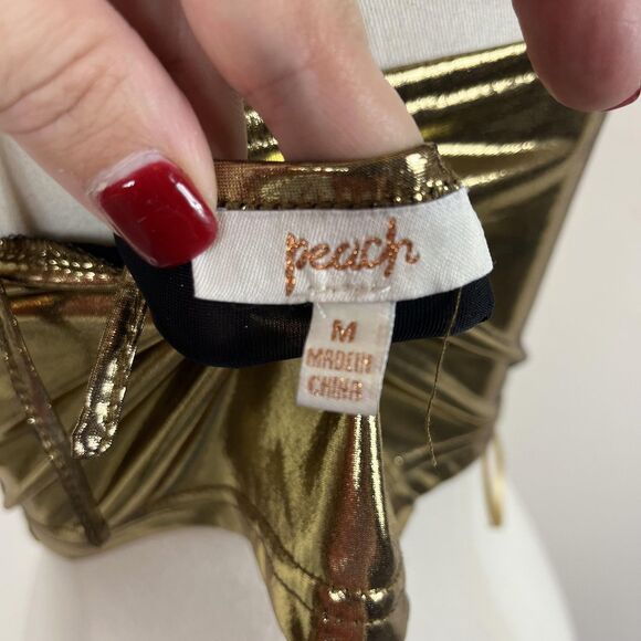 Peach Shirt Womens Medium Gold Metallic Halter Cowl Party Top Clubwear 70s Disco - Picture 3 of 6